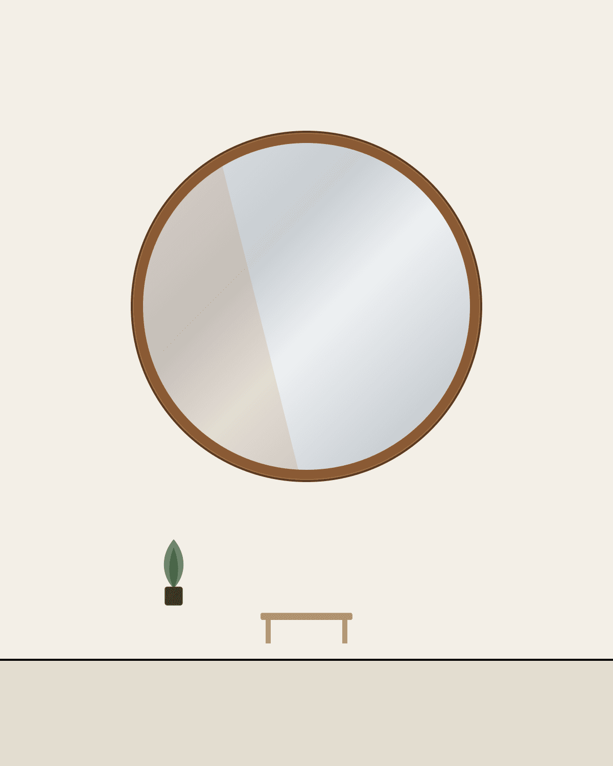 Espejo circular Madera — Pasillo